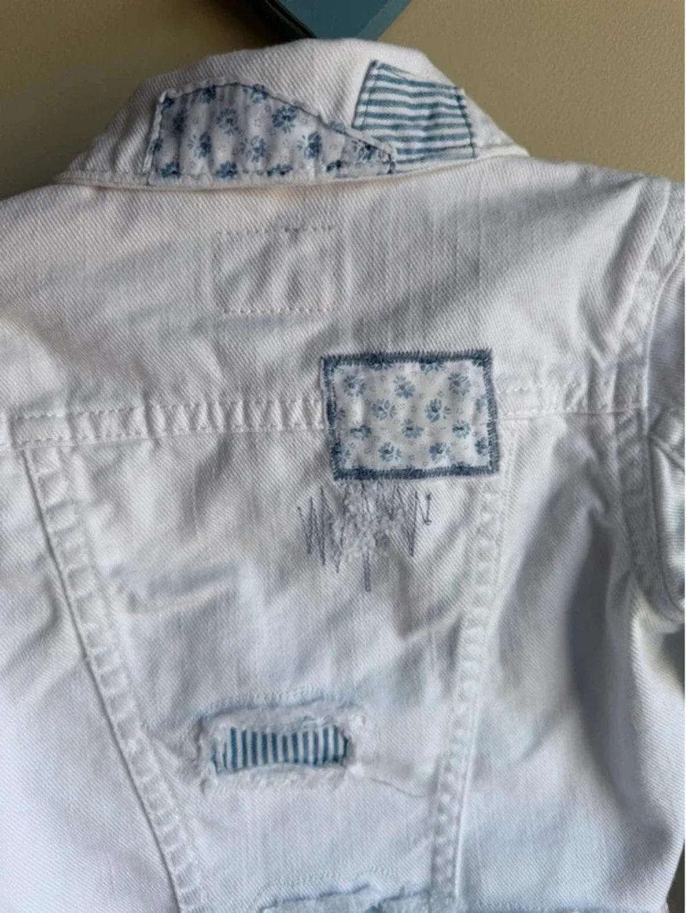 Polo Ralph Lauren White Patchwork Distressed Cropped Denim Jacket 2T